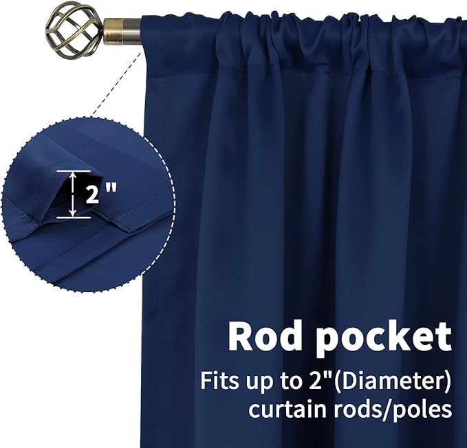 BGment Blackout Kitchen Curtains for Window Over Sink 30 Inch Long - Short Room Darkening Drapes with Rod Pocket Privacy for Basement Bathroom Cafe Window, Navy Blue, 2 Panels, 42 x 30 Inch