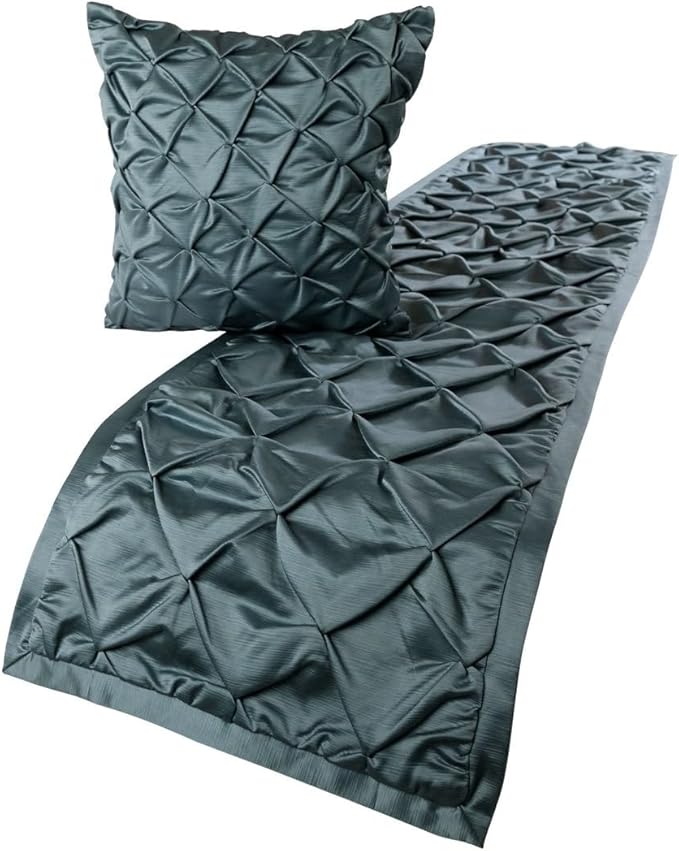 The HomeCentric Decorative Blue Queen 74 x 18 inch Bed Runner with 2 Pillow Cover, Satin Pintucks Bed Scarf, Solid Color Modern - Satin Nights