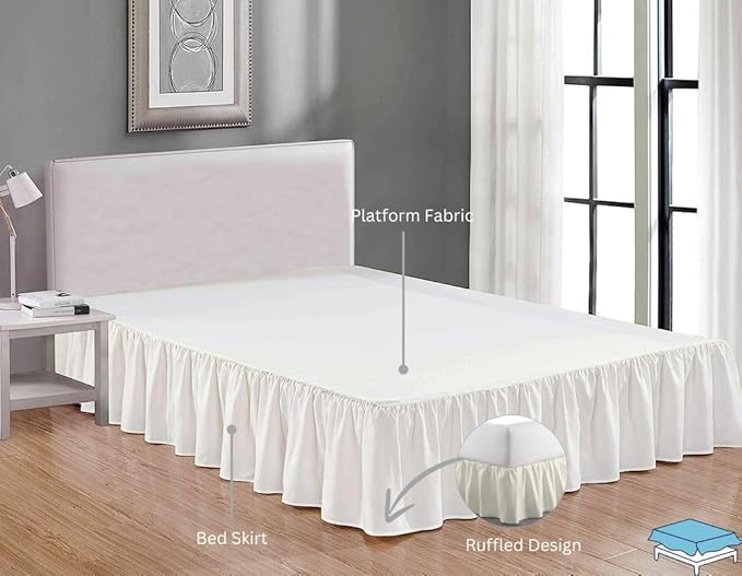 Ruffle Bed Skirt with Split Corners, Microfiber Dust Ruffled for a Perfectly Tailored Bedding Ensemble, Wrinkle and Fade Free, Easy Fit, Full Size 16 Inch Drop, Ivory