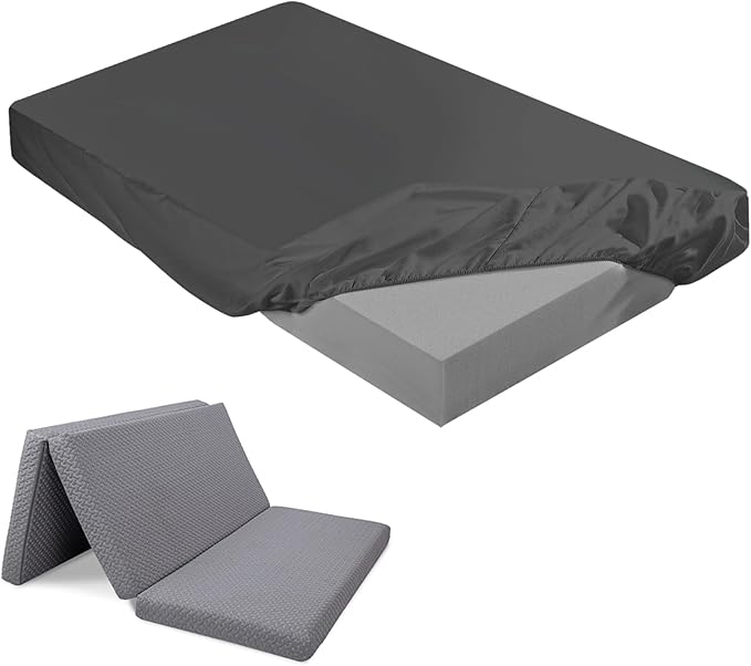 Breling Fitted Sheet (Sheet Only) Compatible with Milliard Trifold Mattress Folding Mattress Fitted Microfiber Bedsheet for Camp Bunk Rvs Bed(Full,4'',Dark Gray)