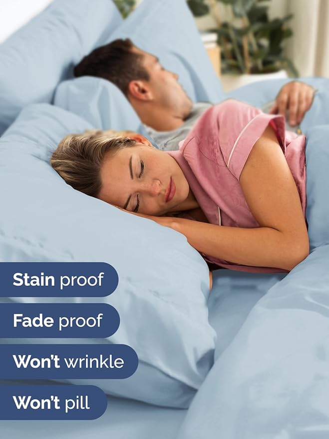 Extra Deep Pocket Split King Sheets - 5 Piece Breathable & Cooling Bed Sheets - Hotel Luxury Sheet Set - Soft, Wrinkle Free & Comfy - Easily Fits Extra Deep Mattresses - Deep Pocket Sky Blue Sheets