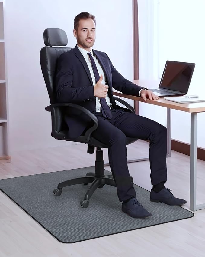 Blvornl Office Chair Mat for Hardwood Floor and Low Pile Carpet, 35" x 55" Corduroy Surface Desk Rolling Chair Mat for Hard Floors, Heavy Duty Carpeted Floor Protector Rug for Home Office, Dark Grey