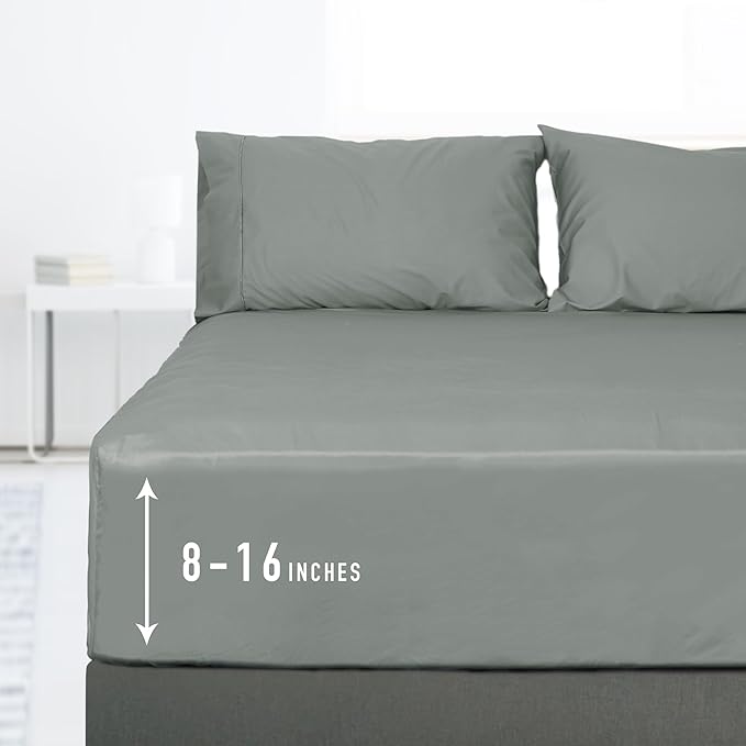 Sunflower Full Fitted Sheet, 1-Piece Deep Pocket Fitted Bottom Sheet 16", 100% Cotton Sateen Soft Breathable, Ultimate Gray