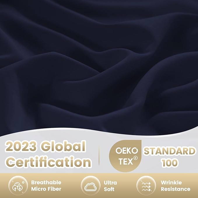 Twin Sheet Set - 3 Piece Super Soft Breathable Bed Sheet & Pillowcase Set, 16" Deep Pocket Hotel Luxury Wrinkle Free Easy Care Bedding Sheets, Dark Blue