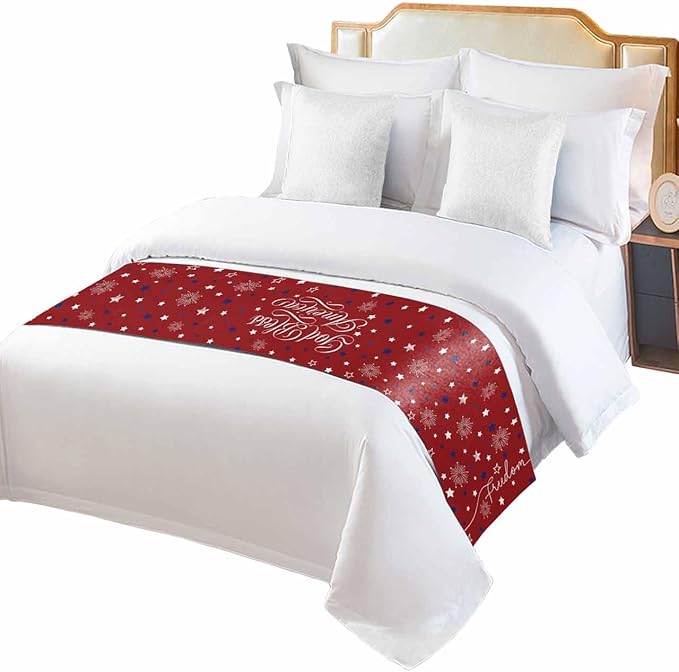 Independence Day Blue White Star Bed Runners for Bedroom Hotel,Decorative Bedding Scarf Freedom Celebration on Red Bed End Blanket Bedding Runner Scarves for Full Size Bed,83x20in