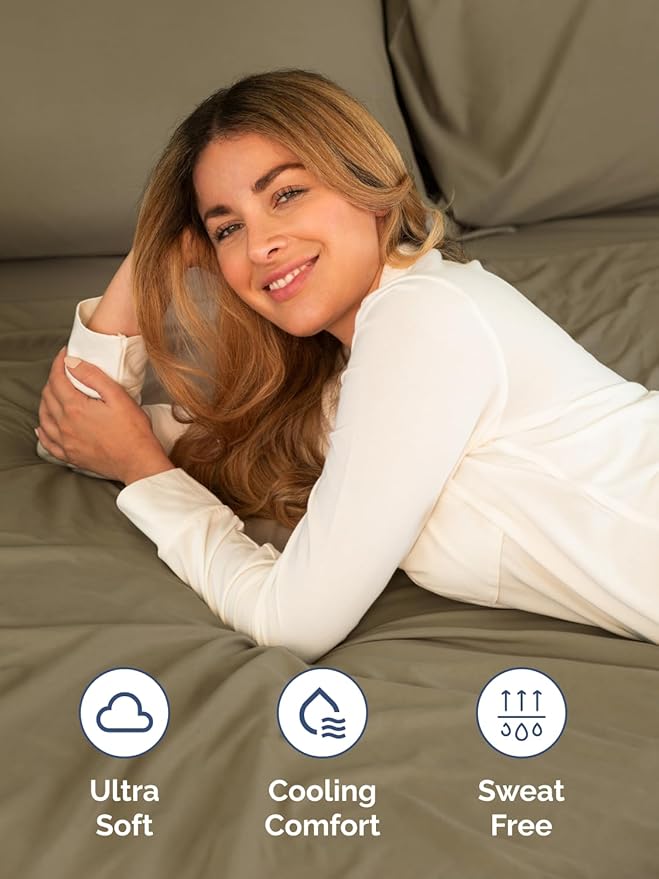 Extra Deep Pocket Cal King Sheets - 4 Piece Breathable & Cooling Bed Sheets - Hotel Luxury Bed Sheet Set - Soft, Wrinkle Free & Comfy - Easily Fits Extra Deep Mattresses - Deep Pocket Khaki Sheets Set