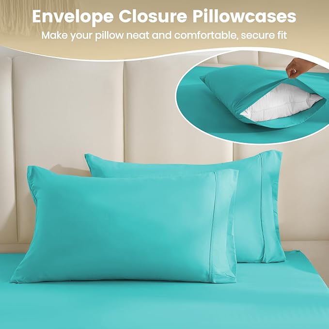 Silky Soft Twin XL Sheet Set - Luxury 3 Piece Breathable Cooling Microfiber Sheets, 16" Deep Pocket Easy Care Wrinkle Free Bedding Sheet and Pillowcase Set, Turquoise