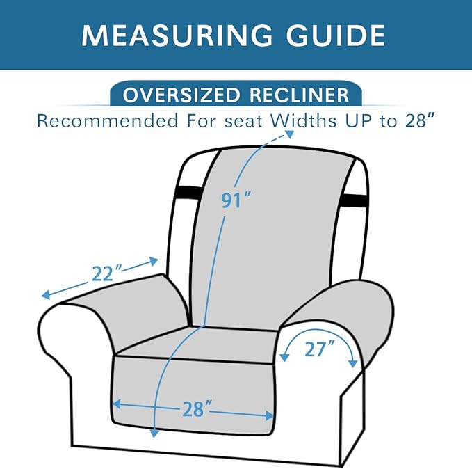 H.VERSAILTEX Reversible Quilted Recliner Covers Water Resistant Furniture Protector for Reclienr Chair with Elastic Straps for Pets Kids Sitting Width Up to 28"(Oversized Recliner, Taupe Brown/Beige)
