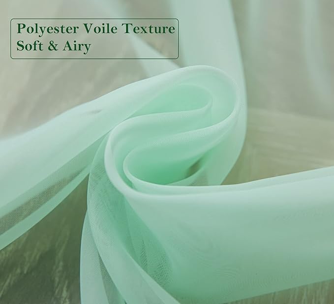 PI Green Sheer Voile Curtains Panels,Ring Top Natural Window Draperies for Outdoor/Yard 2 Panels (W52 X L72, Mint Green)