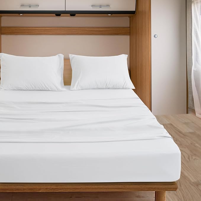 SPRINGSPIRIT RV Queen Sheets, Super Soft RV Short Queen Sheets for RV Camper, 4 Piece Bed Sheets Set Deep Pockets, Extra Soft and Breathable Bedding Sheets, White