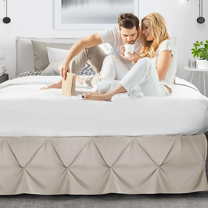 Nestl Linen Bed Skirt Twin Size, Pinch Pleat Twin Bed Skirt, 14" Inch Drop Twin Bedskirt, Hotel Quality Linen Bed Skirts, Premium Microfiber Bedskirt for Twin Bed, Linen Twin Bed Skirt