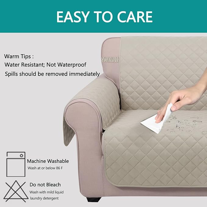 U-NICE HOME Recliner Chair Covers Reversible Chair Cover Pet Covers for Dogs with Elastic Straps Water Resistant Diamond Quilted (23''Recliner Small, Beige/Beige)