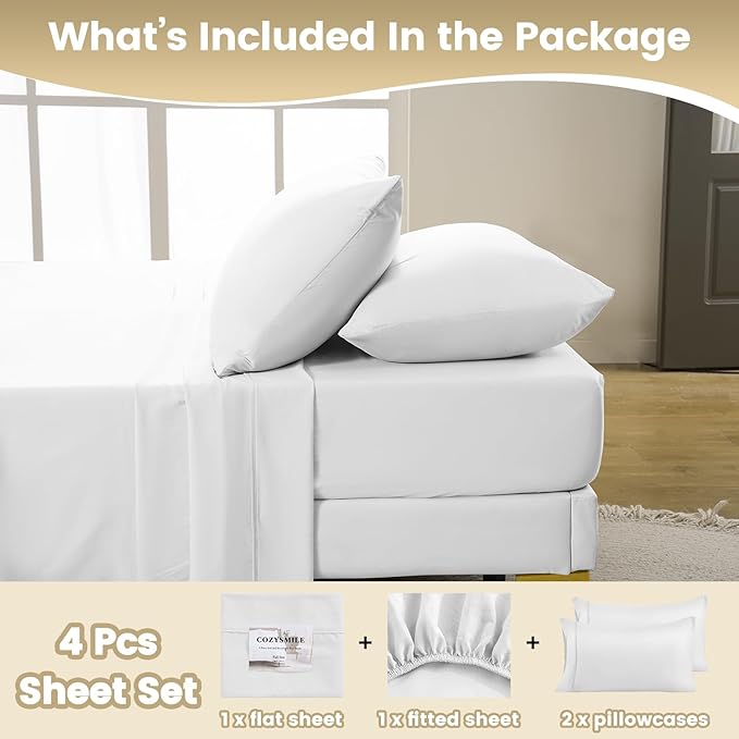 Queen Sheet Set - 4 Piece Silky Soft Breathable Bed Sheet Set, 16" Deep Pocket Queen Sheets Sets Clearance Hotel Luxury Wrinkle Free Easy Care Bedding Sheets, White