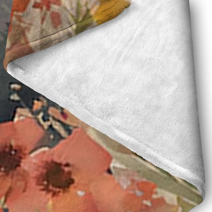 Burn Orange Boho Sunrise Sunset Sun Print Throw Blankets Pink Floral Flower Blanket Modern Abstract Throws Spring Blankets for Couch Boho Decorative Blanket for Sofa Bed Living Room 70"x80"