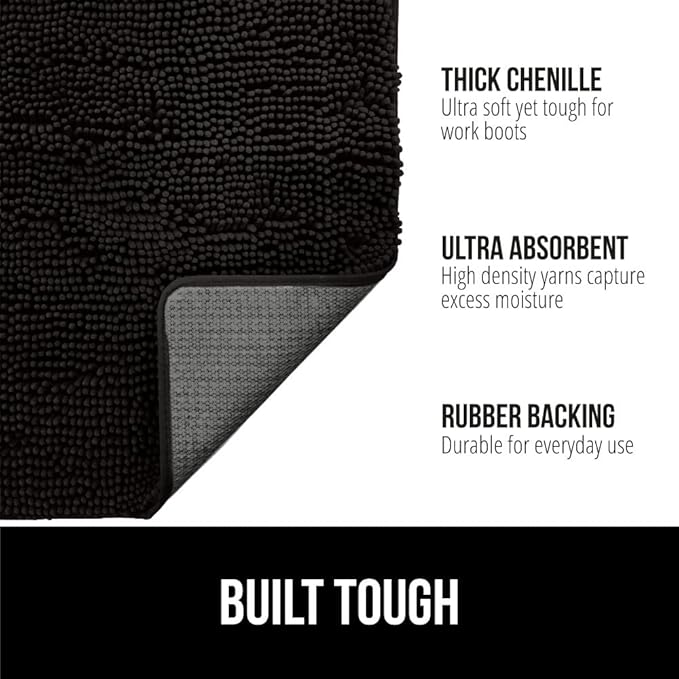 GORILLA GRIP SOAKSTOPPER Dog Door Mat, 36x24 Machine Washable Rug Absorbent Doormat Captures Moisture Mud Dirt, Quick Dry Soft Chenille Entryway Rugs Indoor Entrance Mats for Dog Paws, Black