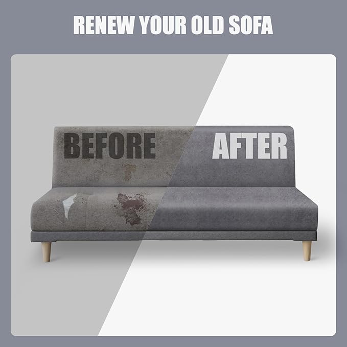 molasofa Leather Like Stretch Futon Slipcover Armless Futon Bed Sofa Cover Furniture Protector with Elastic Bottom, Soft and Washable Futon Cover for Sofa Bed Stay in Place（Larger，Light Grey）