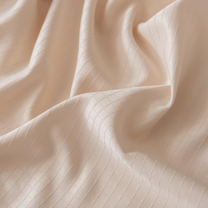 Queen Bed Skirt, Grid Plaid Soft Quadruple Pleated Ruffle Bed Skirt, Tailored Dust Ruffle 18 Inch Drop Easy Fit, Machine Washable (Beige)