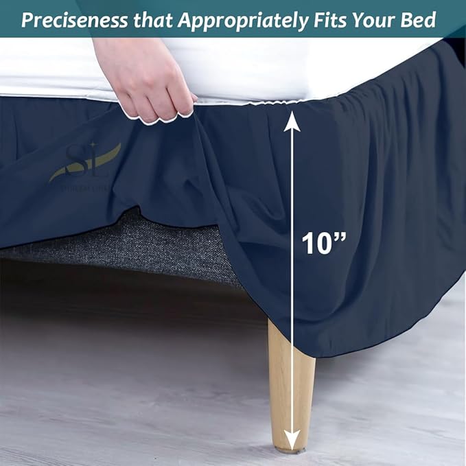 Shreem Linen Ruffled Bed Skirt with Split Corners, Gathered Style, 100% Microfiber, 10-Inch Drop, Dust Ruffle Bedskirt with Platform, Full, Navy Blue