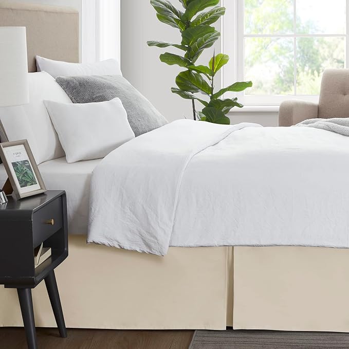 Nestl Cream Full Bed Skirt - Full Size 14 Inch Drop - Brushed Microfiber Hotel Quality Pleated Bed Skirt - Shrinkage & Fade Resistant