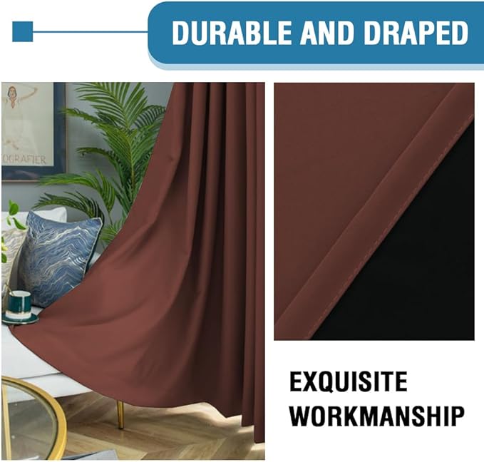 H.VERSAILTEX 100% Blackout Curtains for Bedroom Thermal Insulated Blackout Curtains Heat and Full Light Blocking Curtains for Living Room with Black Liner 2 Panels Set, 42 x 84 Inch, Rust