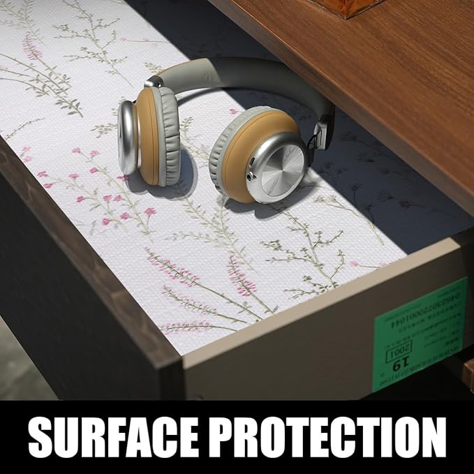 Floral Drawer and Shelf Liner for Cabinets 16IN x 20FT, Non-Adhesive and Strong Non-Slip Flower Shelf Cabinet Drawer Liners for Kitchen,Table,Bookshelves,Waterproof Cupboard Liner