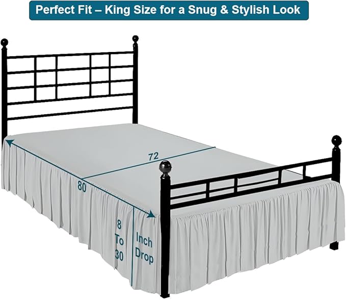 Shreem Linen Ruffled Bed Skirt with Split Corners, Gathered Style, 100% Microfiber, 18-Inch Drop, Dust Ruffle Bedskirt with Platform, King, Light Grey