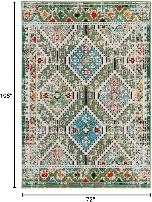SAFAVIEH Madison Collection Area Rug - 6' x 9', Green & Beige, Boho Diamond Distressed Design, Non-Shedding & Easy Care, Ideal for High Traffic Areas in Living Room, Bedroom (MAD418Y)