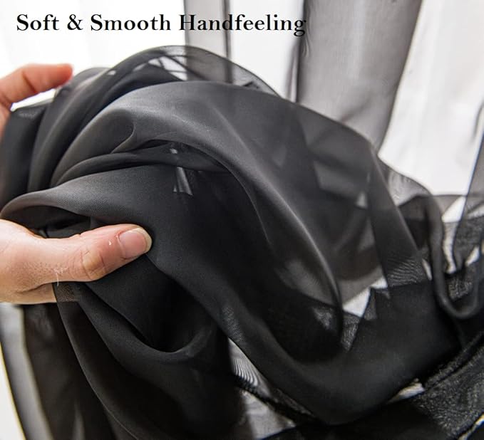 PI Black Sheer Tier Curtains 36 Inches Length with Ring Top,Small Polyester Casual Modern Café Curtains for Kitchen/Bathroom/Farmhouse/Basement 2 Panels(Black,W42XL36)