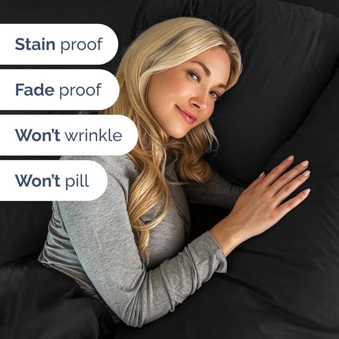 Extra Deep Pocket Full Sheets - 4 Piece Breathable & Cooling Bed Sheets - Hotel Luxury Bed Sheet Set - Soft, Wrinkle Free & Comfy - Easily Fits Extra Deep Mattresses - Deep Pocket Black Sheets Set