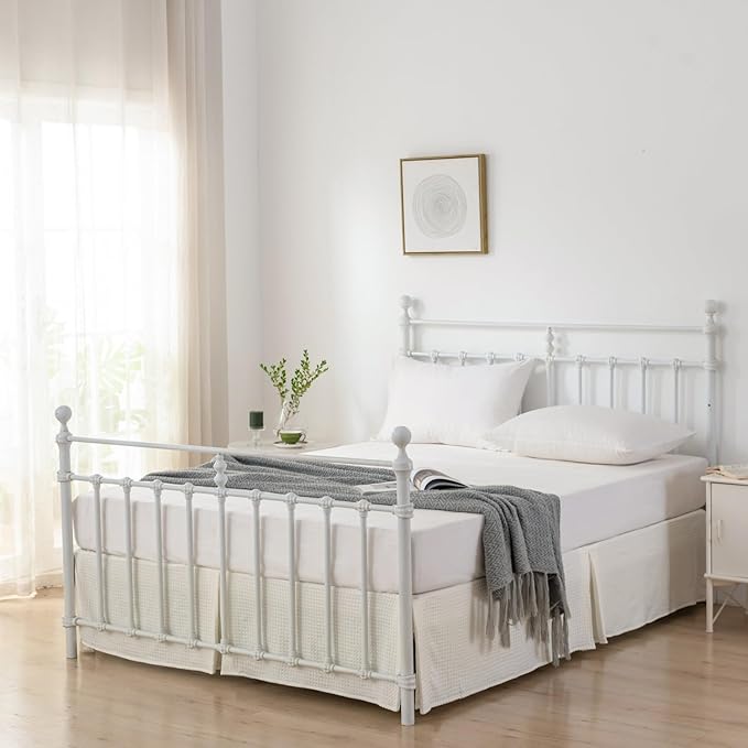 Queen Bed Skirt, Pleated Waffle Weave Bed Skirt with Split Corners, Tailored Dust Ruffle 12 Inch Drop Easy Fit, Machine Washable, Ivory, 12" Queen