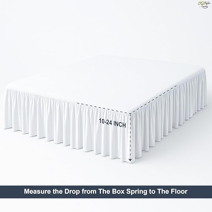 Cottington Lane Ruffled Bed Skirt Queen Size with Split Corner, Brushed Microfiber Hotel Quality White Dust Ruffle, 24 Inch Drop Gathered Bedskirt, Soft and Stylish, Shrinkage and Fade Resistant