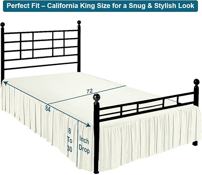 Shreem Linen Ruffled Bed Skirt with Split Corners, Gathered Style, 100% Microfiber, 10-Inch Drop, Dust Ruffle Bedskirt with Platform, Cal-King, Ivory