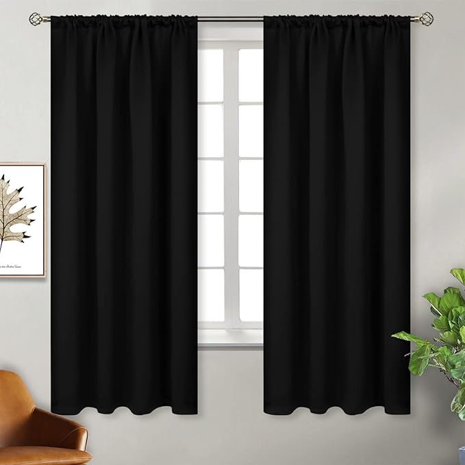 BGment Black Out Bedroom Curtains 63 Inch Length 2 Panels - Thermal Insulated Winter Drapes with Rod Pocket Room Darkening Privacy for Living Room, 42 x 63 Inch