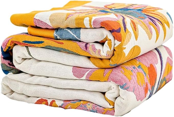 Teal Boho Blanket, 90"x98" Soft Farmhouse Decorative Throw Blanket, 100% Cotton Reversible Vintage Muslin Quilt Bohemian Decor Woven Blanket All Season Blankets for Sofa Couch Chair