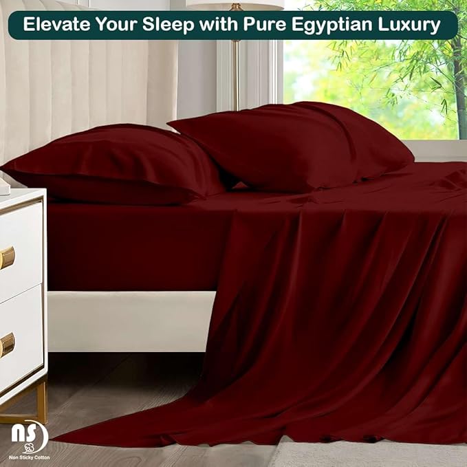 NON Sticky cotton Twin Size Sleeper Sofa Sheets, 4 Piece Egyptian Cotton Bed Sheet Set for Sofa Bed, 10" Deep Pocket for Pull Out Couch Mattress, 39" x 75", Burgundy Solid, Soft & Breathable