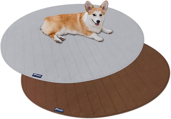 Washable Pee Pads for Dogs 2 Pack, Waterproof Round 48" Dog Whelping Pads, Reusable Pee Pad Quilted, Fast Absorbing Training Pads for Dogs, Housebreaking Absorption Pads,Grey & Chocolate