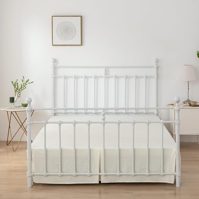 Full Bed Skirt -14 Inch Drop with Split Corners, Pleated Waffle Weave Bed Skirt, Tailored Dust Easy Fit, Machine Washable, Ivory, 14" Full