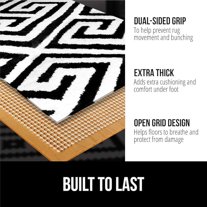 GORILLA GRIP Strong Rug Pad Gripper, 4x5 FT, US Designed, Grips Help Keep Area Rugs Safe and in Place, Slip and Skid Resistant Pads for Hard Floors, Under Carpet Mat Cushion and Hardwood Protection