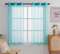 PI Sheer Curtains 63 inches Long with Grommet,Lightweight Voile Textured Window Treatment for Kitchen/Dinning Room 2 Panels (W52 X L63, Lake Blue)