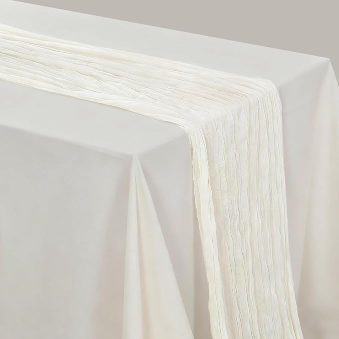 BALCONY & FALCON 2 Pack White Cheesecloth Table Runner 10FT 120 Inch Rustic & Boho Farmhouse Gauze Cheese Cloth Runners for Wedding Fall Thanksgiving Christmas Party Baby Shower Birthday Decor