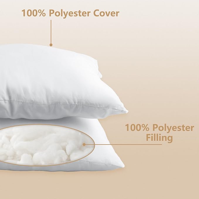 Luxury Throw Pillow Inserts, Pack of 6, 20 x 20 inches Hypoallergenic Ultra Soft White Polyester Microfiber Durable Couch Cushion Fillers
