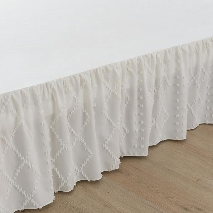 Bed Skirt Twin Size Ruffled Bed Skirt with Split Corners, 16 Inch Drop Dust Ruffle Bed Skirts with Platform, Boho Tufted Shabby Chic Twin Size Bed Skirts, Ivory