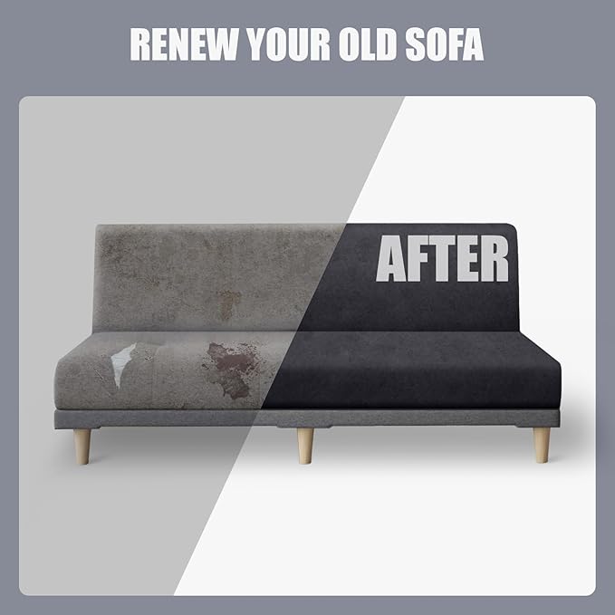 molasofa Leather Like Stretch Futon Slipcover Armless Futon Bed Sofa Cover Furniture Protector with Elastic Bottom, Soft and Washable Futon Cover for Sofa Bed Stay in Place（Larger，Dark Grey）