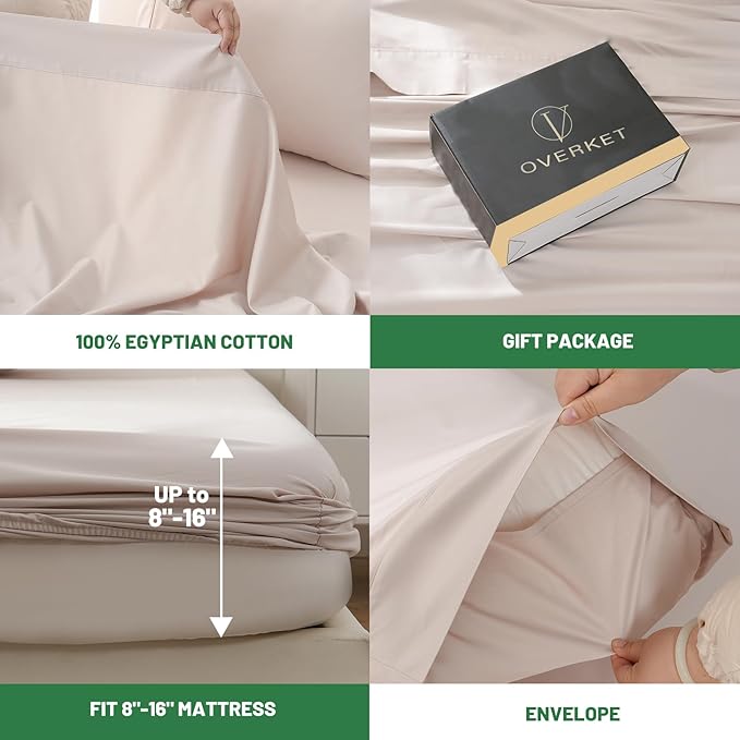 1000 Thread Count Egyptian Cotton Sheets Queen Size Set 4PCS Sateen Weave Soft Breathable 16-Inch Deep Pocket（Queen,Dusty Pink）