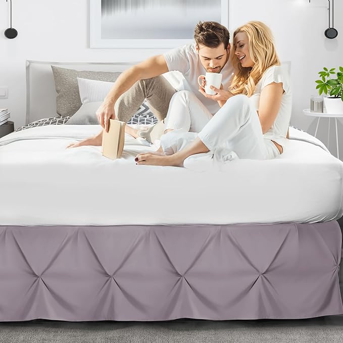 Nestl Dusty Purple Bed Skirt King Size, Pinch Pleat King Bed Skirt, 14" Inch Drop King Bedskirt, Hotel Quality Dusty Purple Bed Skirts, Microfiber Bedskirt for King Bed, Dusty Purple King Bed Skirt