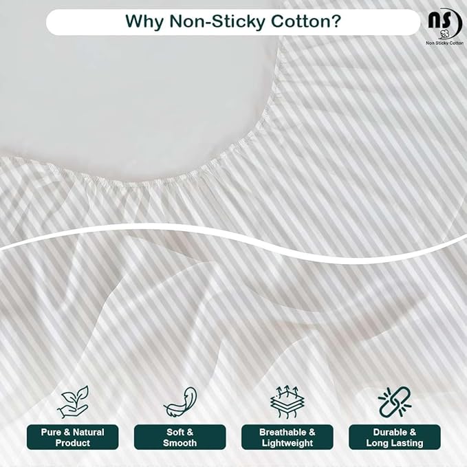 NON Sticky cotton Full Size Sleeper Sofa Sheets, 4 Piece Egyptian Cotton Bed Sheet Set for Sofa Bed, 10" Deep Pocket for Pull Out Couch Mattress, 54" x 75", White Stripe, Soft & Breathable