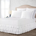 Multi-Ruffle Bed Skirt, Soft Multi Elastic Dust Ruffles with Wrap Around Bed Skirt Easy Fit with 18 Inch Drop 100% Cotton 800 Thread Count (Olympic Queen, White)