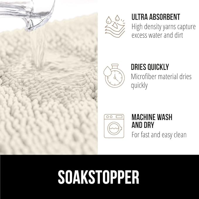 GORILLA GRIP SOAKSTOPPER Dog Door Mat, Machine Washable Rug Absorbent Doormat Captures Moisture Mud Dirt, Quick Dry Soft Chenille Entryway Rugs Indoor Entrance Mats for Dog Paws, 24x17 Cream