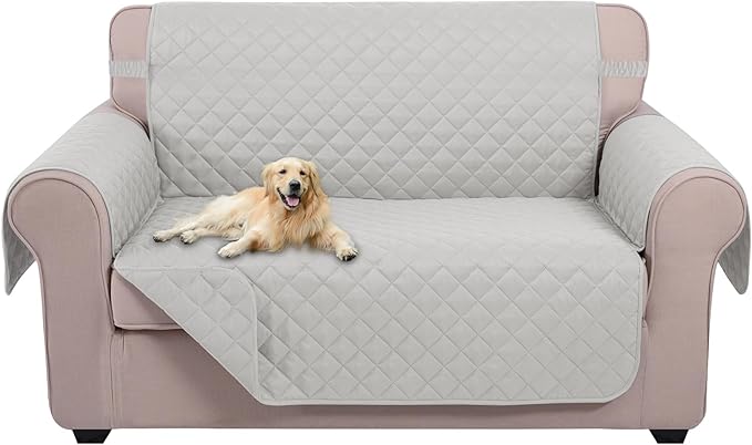U-NICE HOME Loveseat Sofa Cover Reversible Couch Cover for Dogs with Elastic Straps Water Resistant Furniture Protector for Pets Couch Cover for 2 Cushion Couch (Loveseat, Light Grey/Light Grey)