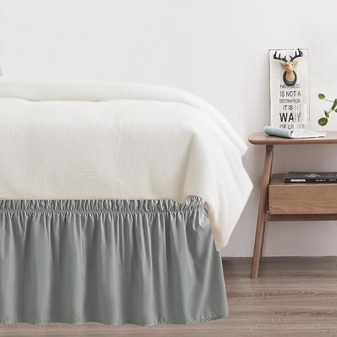 Full Bed Skirt, Elastic Wrap Around Bed Skirt Full Size, Bed Skirts for Adjustable Bed, Easy Fit with 18" Drop Length Tailored Drop Dust Ruffle (Grey)